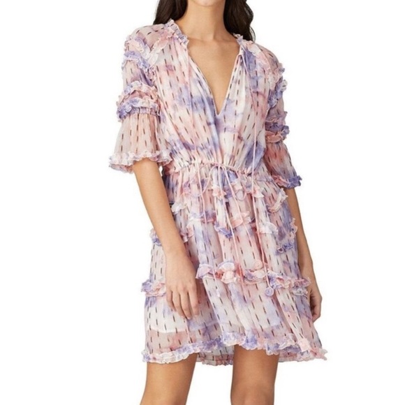 Hemant & Nandita Vivian Dress Mini Purple Ruffled Tiered - Picture 1 of 6